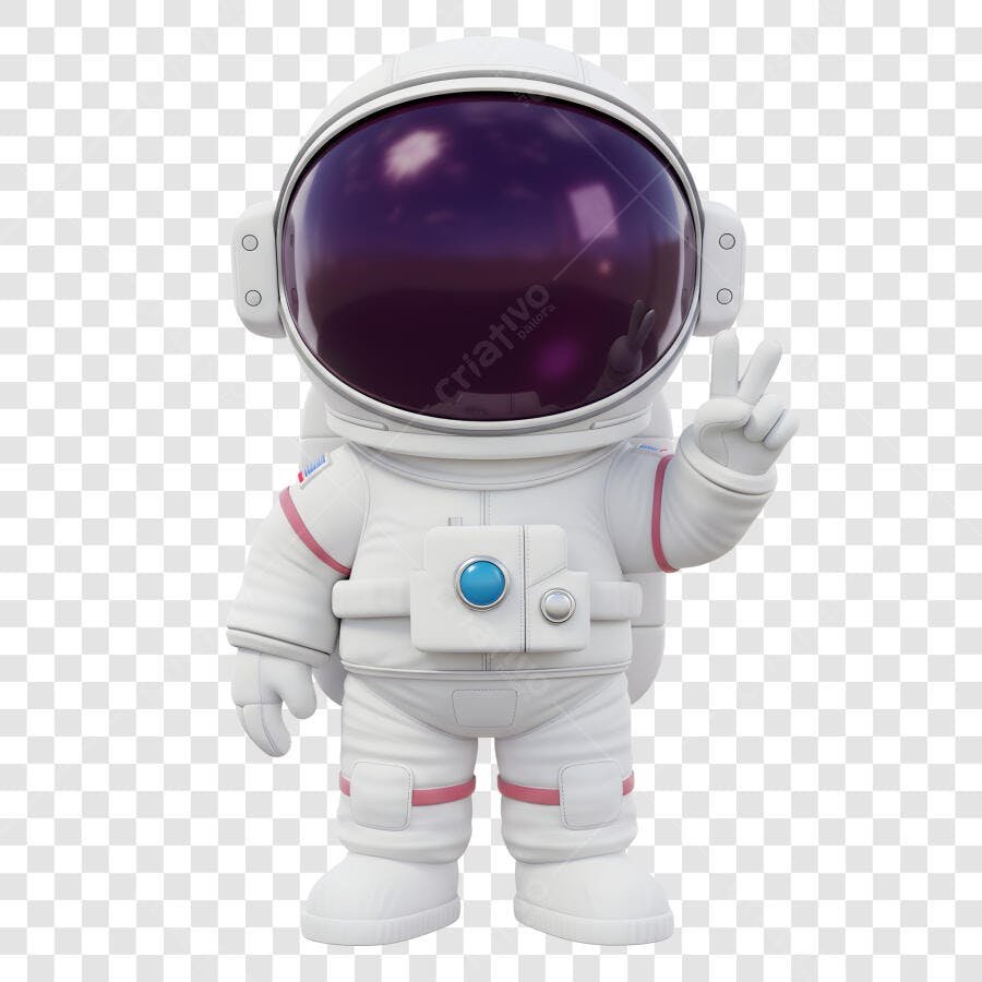 Astronauta 3D Fofo Sinal V Paz Branco Rosa Roxo PNG com fundo transparente