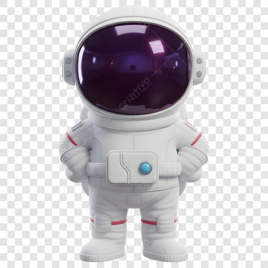 Astronauta 3D Fofo Traje Branco Visor Roxo PNG com fundo transparente