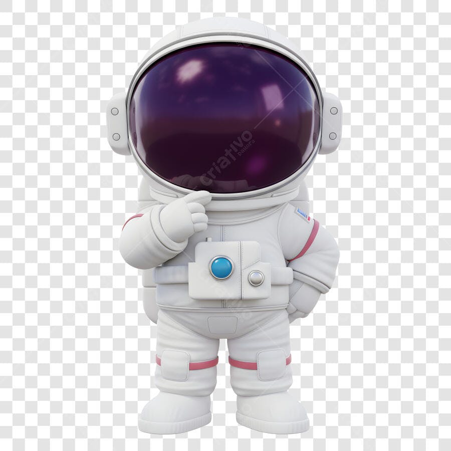 Astronauta 3D Fofo Branco e Roxo Apontando PNG com fundo transparente