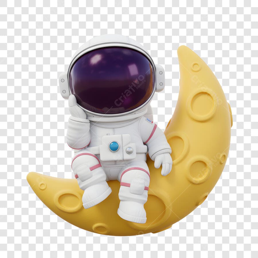 Astronauta 3D Sentado na Lua Branca Amarela PNG com fundo transparente