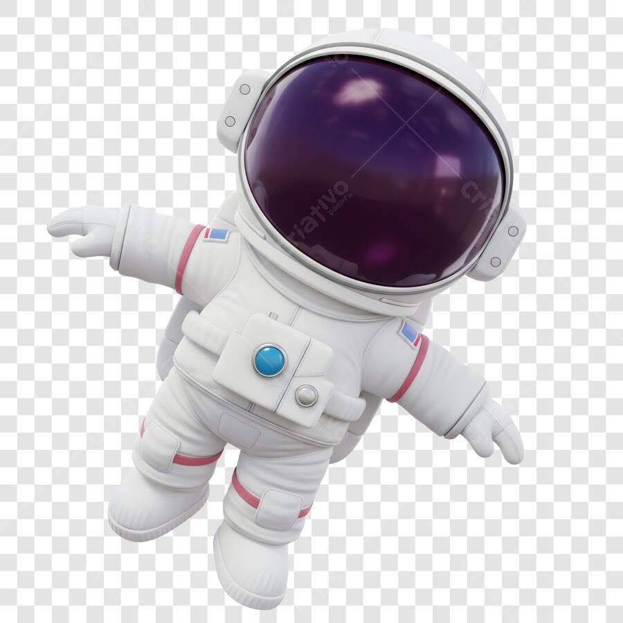 Astronauta 3D Fofo Flutuando Branco Roxo Azul PNG com fundo transparente