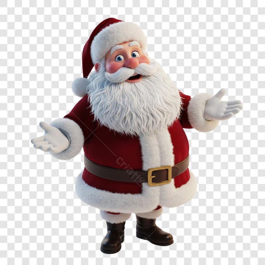 Papai Noel Personagem 3D Natalino Roupa Vermelha Barba Branca Pose Acolhedora PNG com fundo transparente