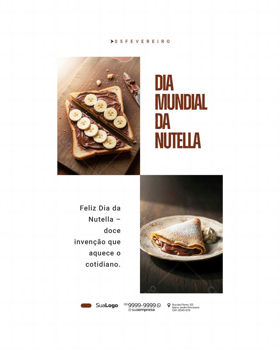 Post Instagram Dia Mundial da Nutella Confeitaria PSD Editável