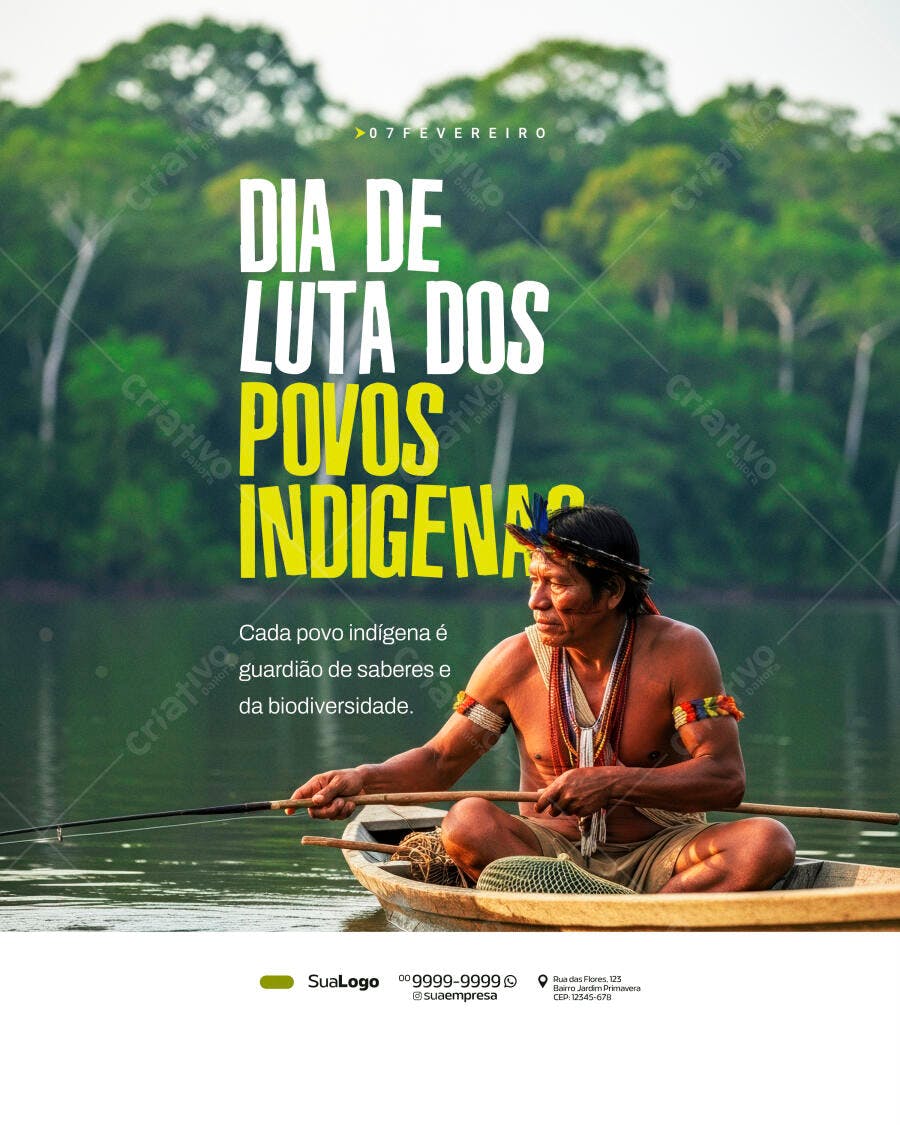 Post Dia de Luta dos Povos Indígenas Fevereiro PSD Editável