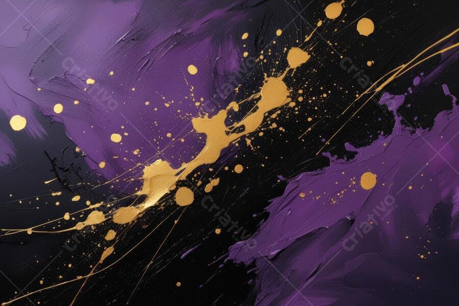 Textura Abstrata Roxa Dourada com Respigos de Tinta