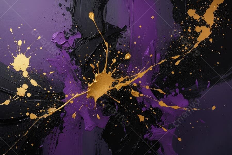 Textura Abstrata Tinta Dourada Roxa e Preta Splatter