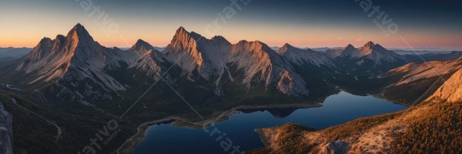 Foto Montanhas Rochosas Lago Azul Pôr do Sol Panorâmico
