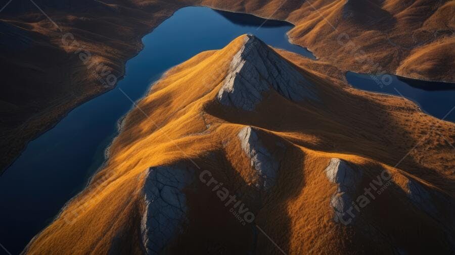 Foto Aérea Montanhas Douradas Rio Azul Paisagem Natural