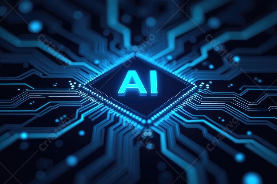 Foto Chip de Inteligência Artificial AI Brilhante em Placa de Circuito
