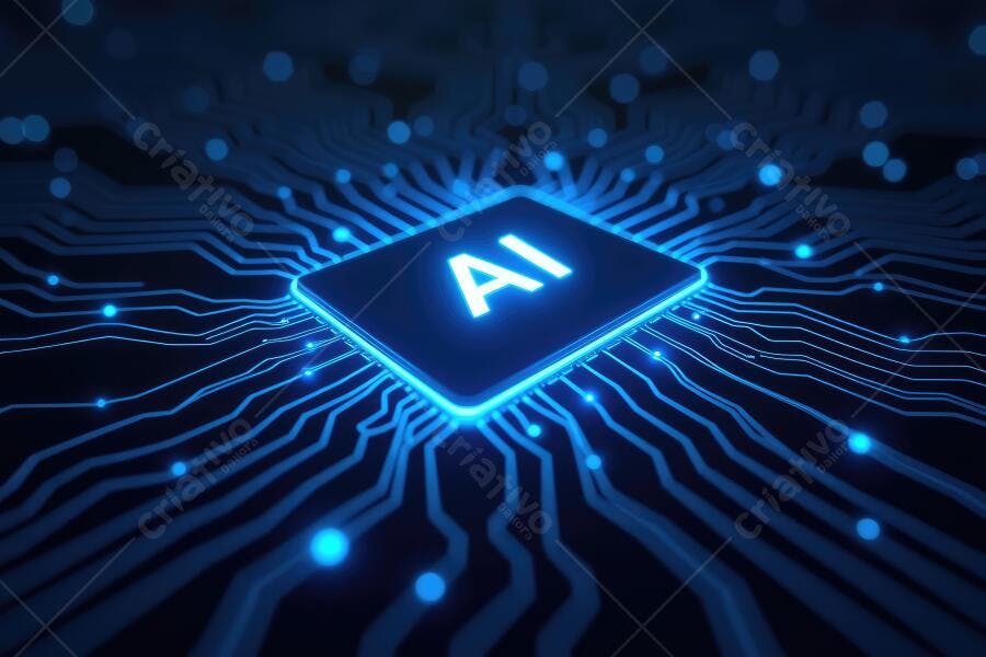 Foto Chip Inteligência Artificial Brilhante Placa de Circuito Azul