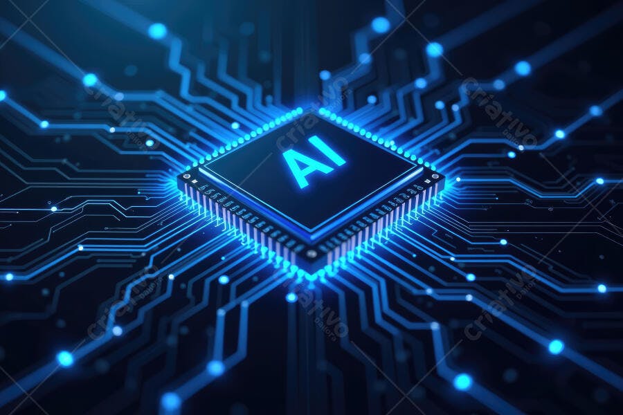 Foto Chip AI Processador Inteligência Artificial Tecnologia Azul