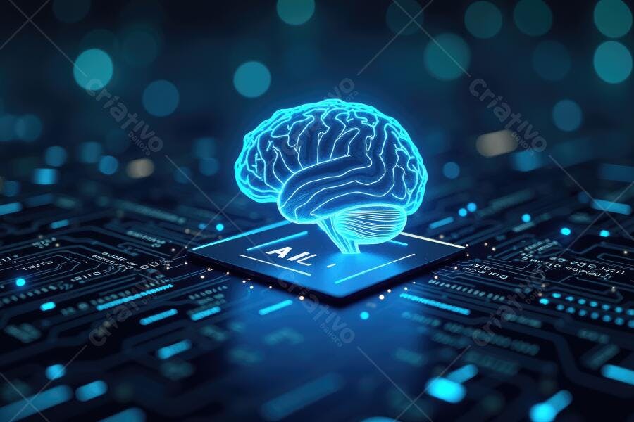 Foto Cérebro IA Brilhante Placa de Circuito Tecnologia Digital