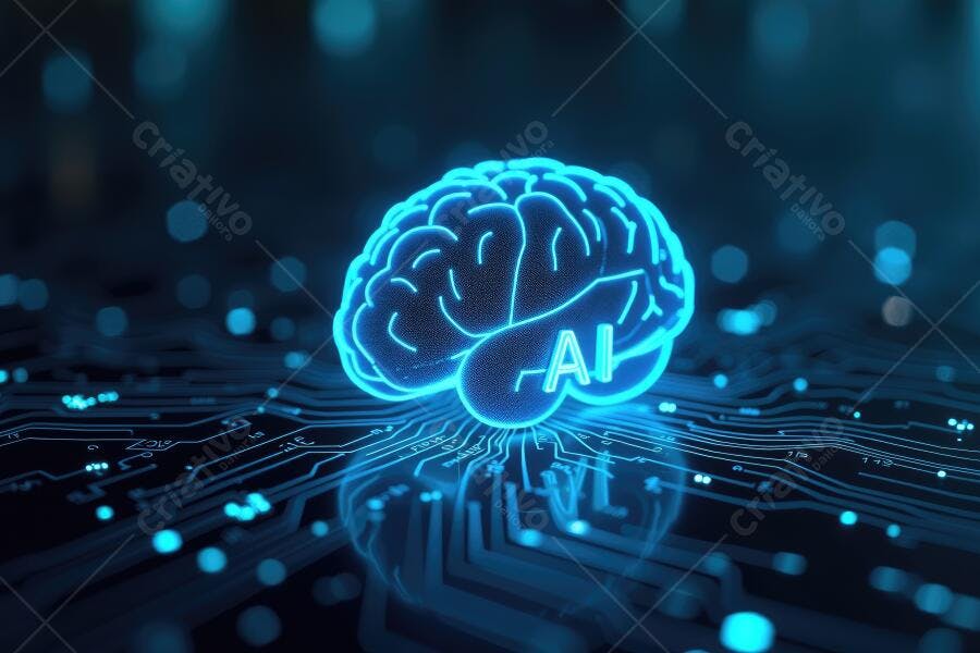 Foto Cérebro IA Inteligência Artificial Circuito Digital