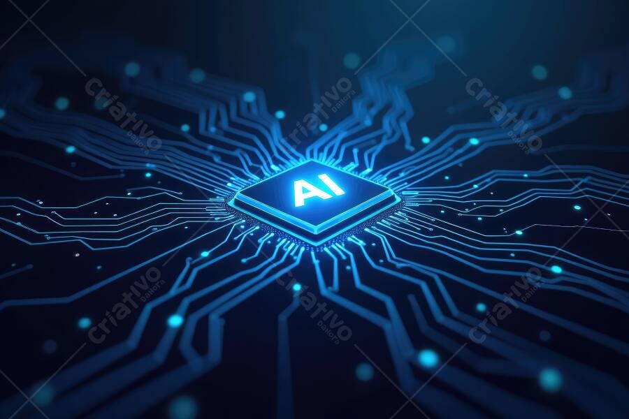 Foto Chip de Inteligência Artificial AI Placa de Circuito Azul