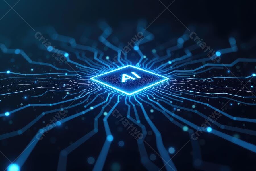 Foto Chip Inteligência Artificial AI Tecnologia Azul Escuro