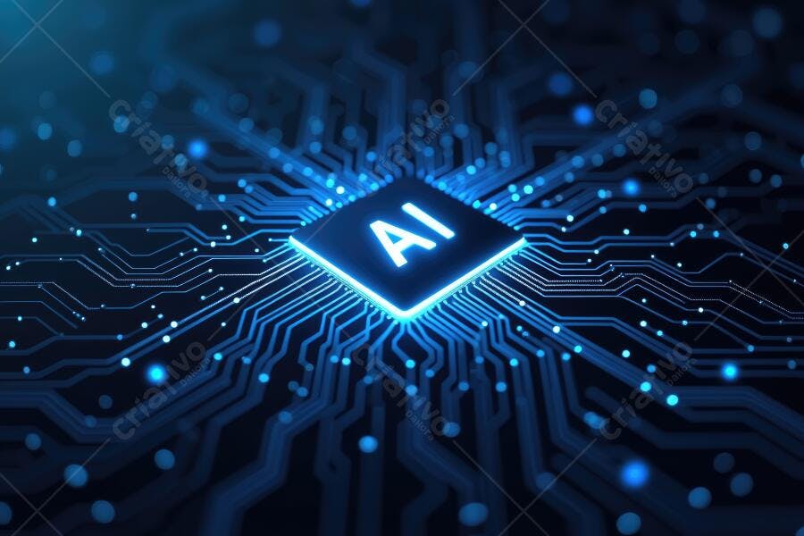 Foto Chip Inteligência Artificial AI Placa de Circuito Azul