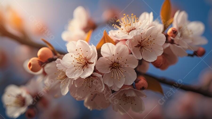 Foto Flores de Cerejeira Brancas em Galho Foco Suave