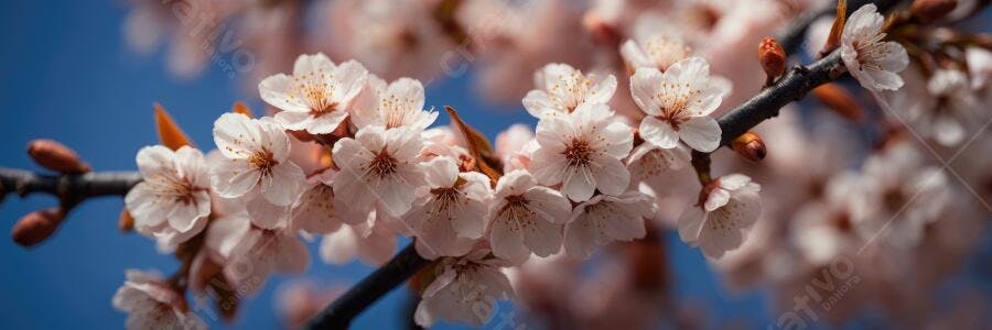 Foto Flores de Cerejeira Rosa Céu Azul Primavera
