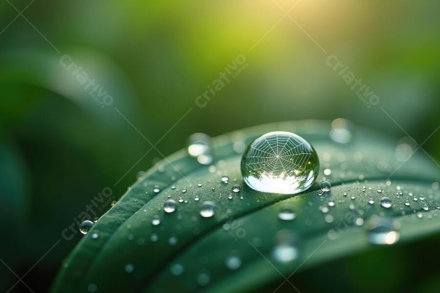 Foto Gota de Orvalho Folha Verde Teia de Aranha Natureza