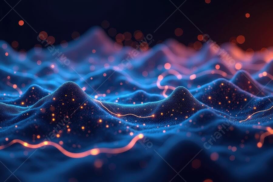 Foto Abstrata Onda Digital Azul Laranja Tecnologia Dados