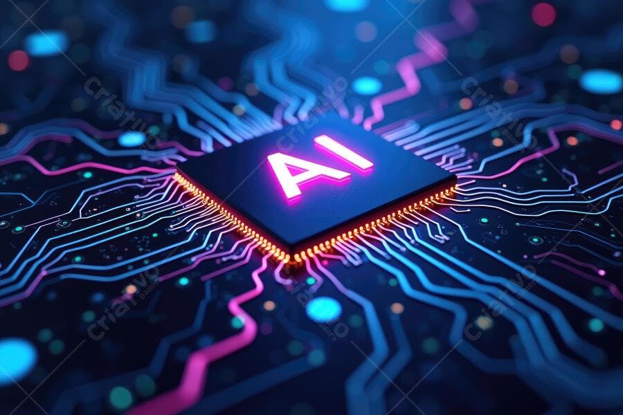 Foto Chip de Inteligência Artificial AI Placa de Circuito Brilhante