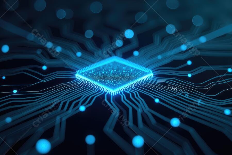 Foto Microchip Processador Placa Mãe Tecnologia Azul Neon