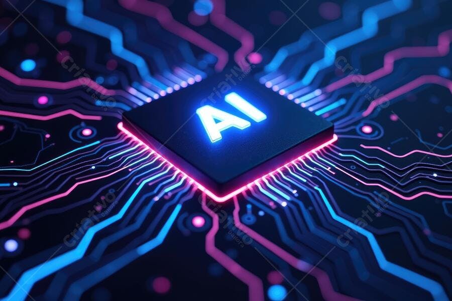 Foto Chip Inteligência Artificial AI Placa de Circuito Neon
