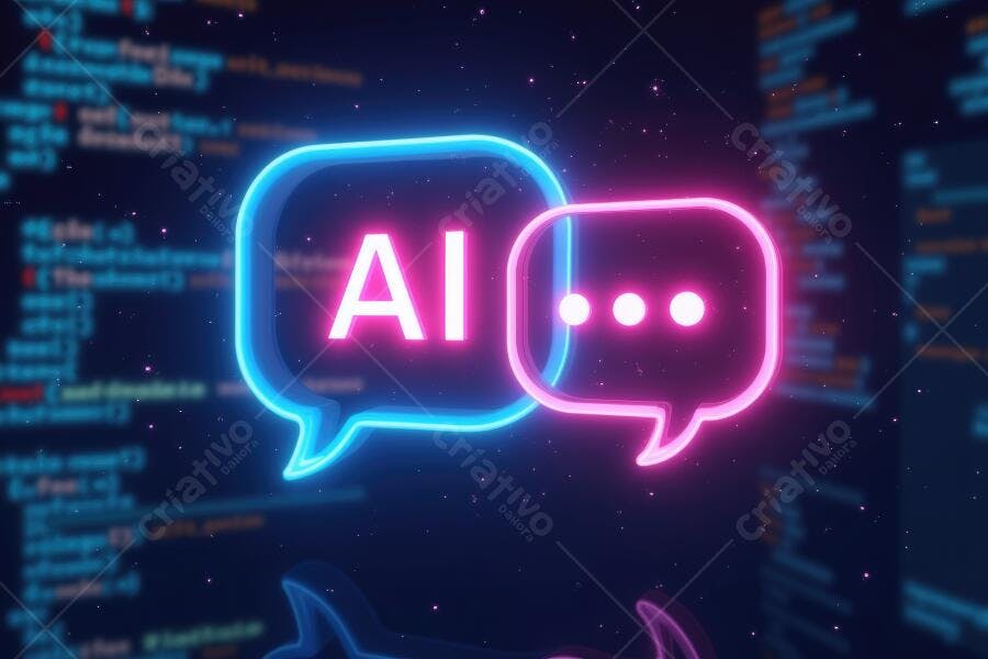 Foto Chatbot IA Inteligência Artificial Neon Código Binário