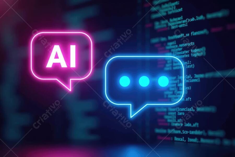 Foto Balões de Fala Neon AI e Chatbot Programação