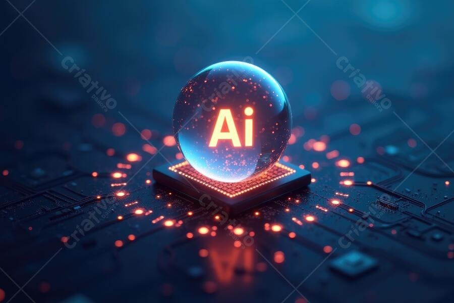 Foto Inteligência Artificial Esfera Brilhante Chip Tecnologia
