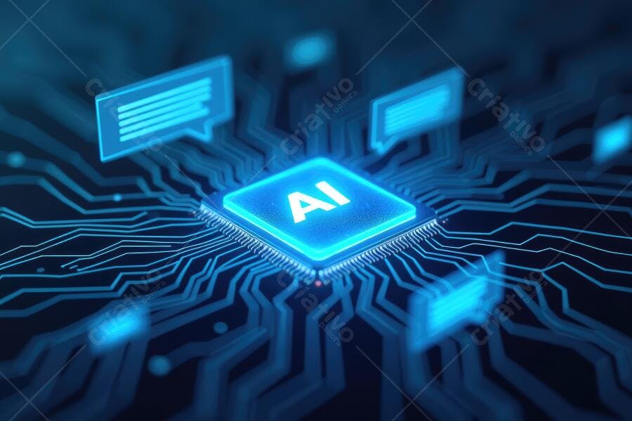 Foto Chip de Inteligência Artificial AI Placa de Circuito Azul
