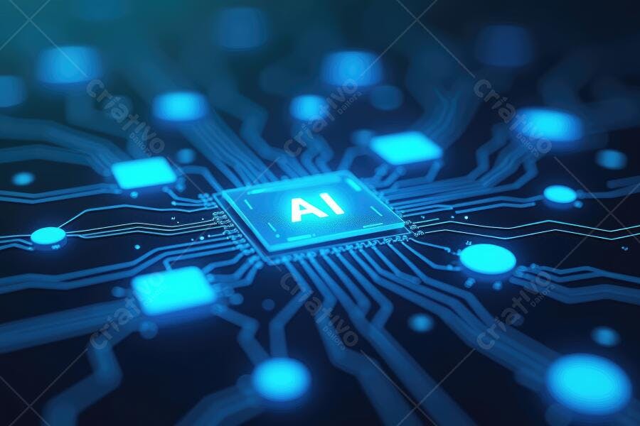 Foto Chip Inteligência Artificial Placa de Circuito Azul