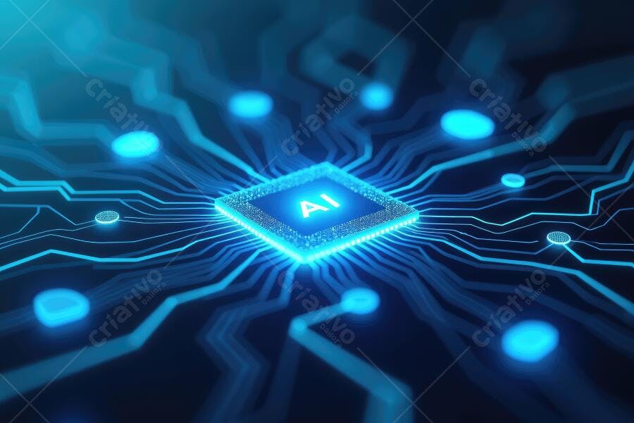 Foto Chip de Inteligência Artificial Processador Brilhante Azul
