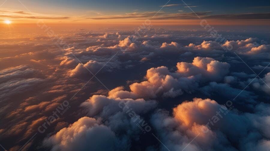 Foto Aérea Pôr do Sol Nuvens Douradas Céu Laranja Azul