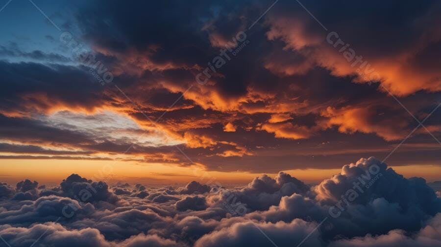 Foto Céu Nublado Pôr do Sol Cores Laranjas e Azuis