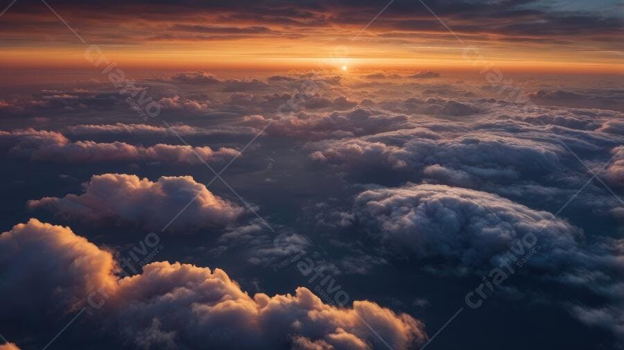 Foto Aérea Pôr do Sol Nuvens Douradas Céu Laranja