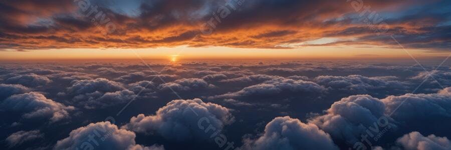 Foto Aérea Pôr do Sol Nuvens Laranjas e Roxas Céu
