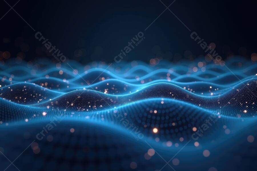 Fundo Abstrato Ondas Digitais Pontos de Luz Azul Tecnologia