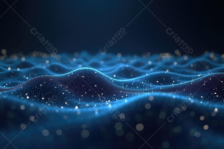 Foto Abstrata Ondas Digitais Partículas Brilhantes Azul Escuro