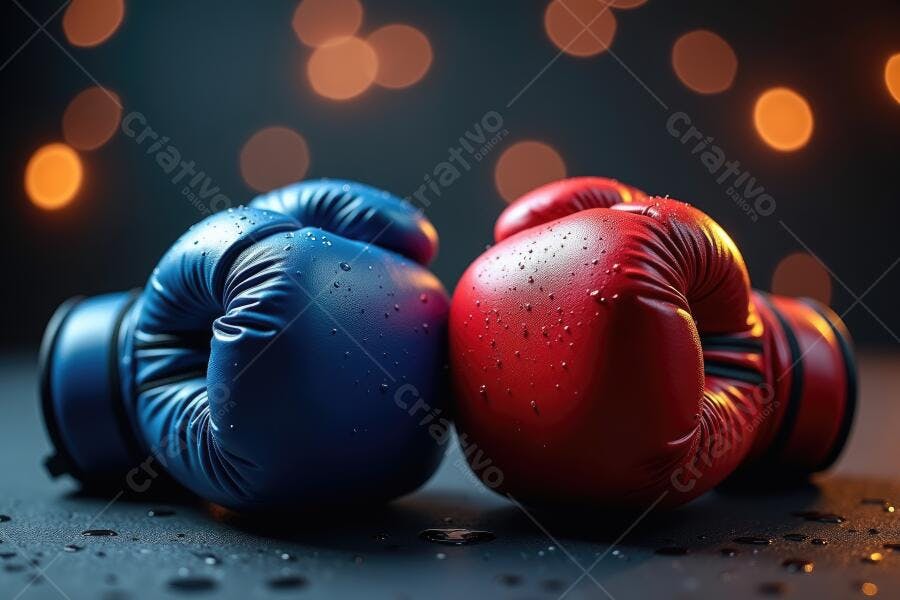 Foto Luvas de Boxe Azul e Vermelha Fundo Escuro Bokeh