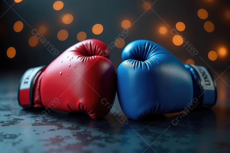 Foto Luvas de Boxe Vermelha e Azul Disputa Esportiva