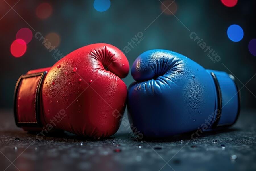 Foto Luvas de Boxe Vermelha e Azul Fundo Escuro Bokeh