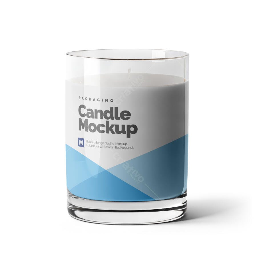 Mockup Vela Copo Vidro Transparente Fundo Branco Editável