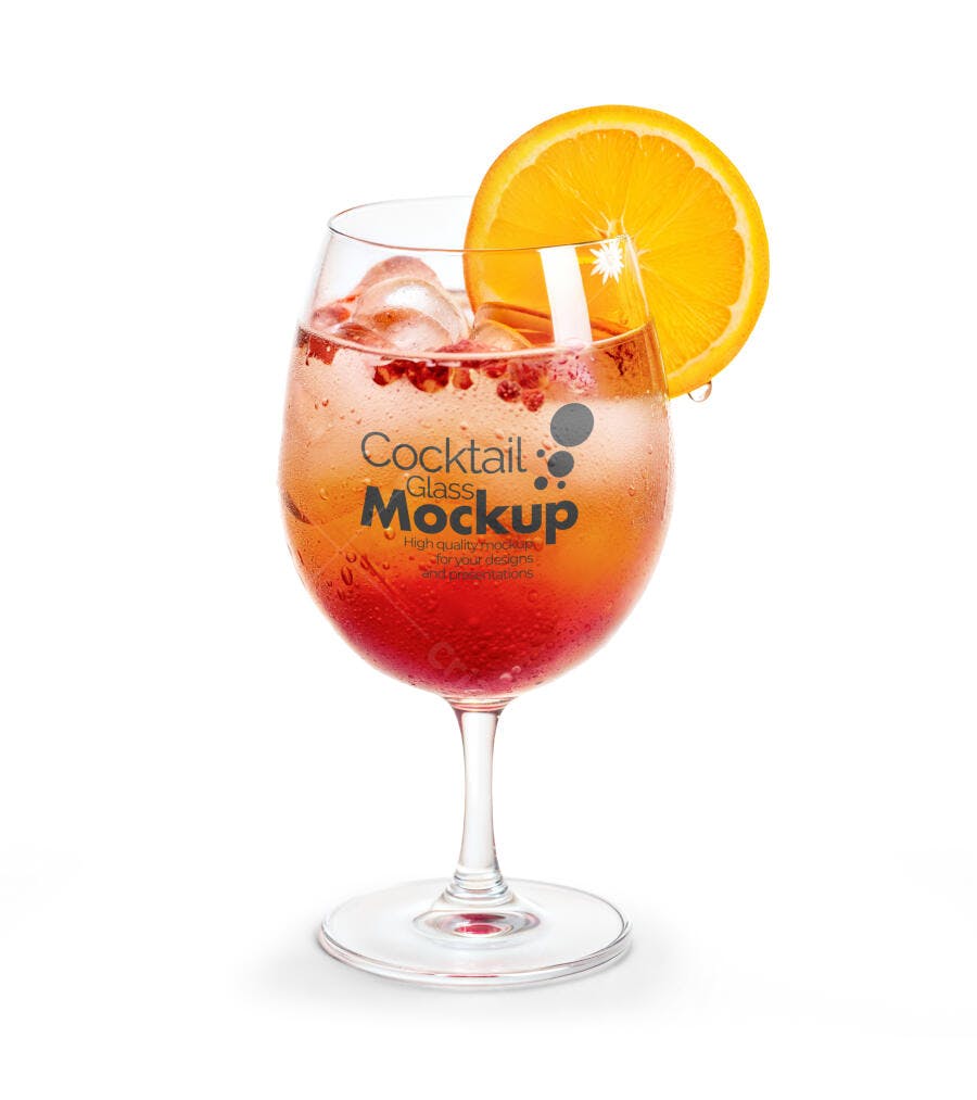 Mockup Taça Cocktail Drink Laranja Vidro Fundo Branco Editável