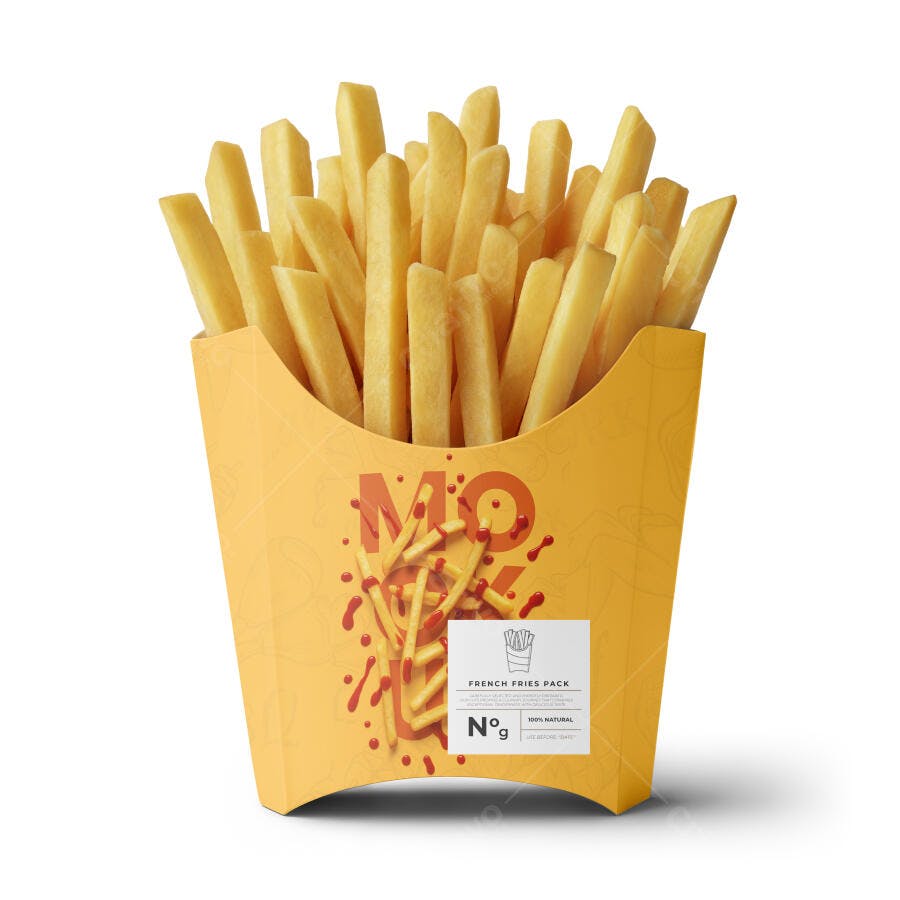 Mockup Batata Frita Embalagem Papel Frontal Editável