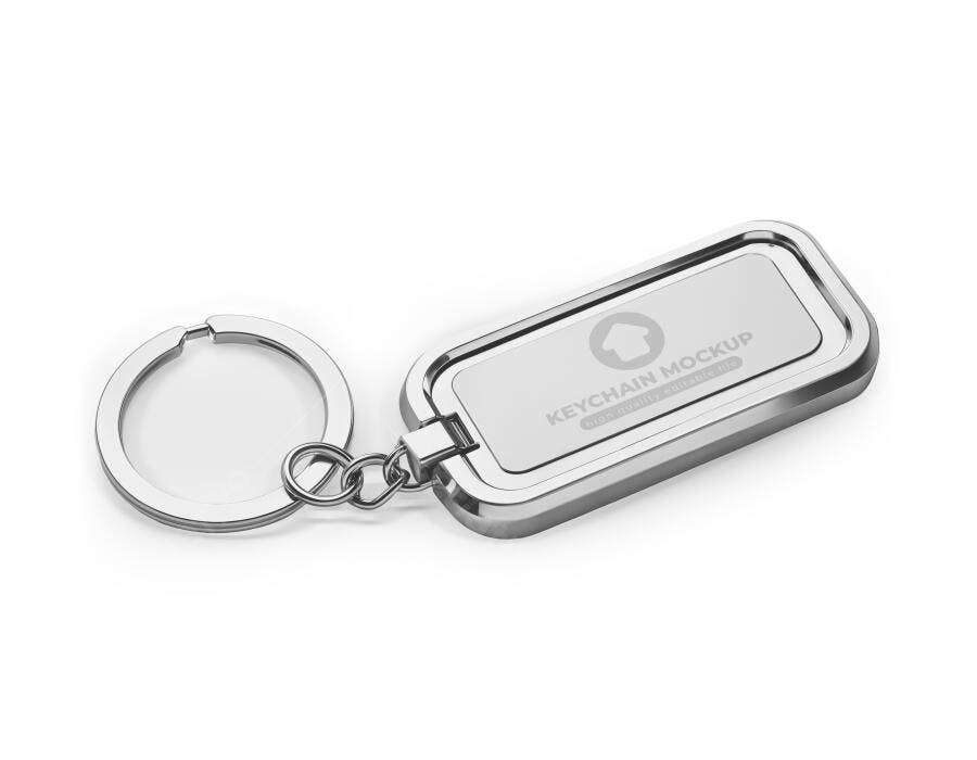 Mockup Chaveiro Metal Retangular Fundo Branco Editável