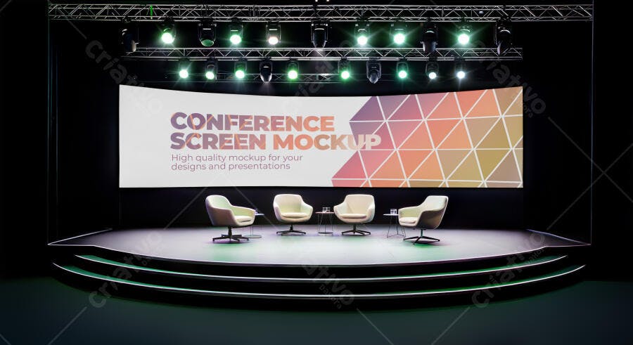 Mockup Tela de Conferência Palco Iluminado Editável