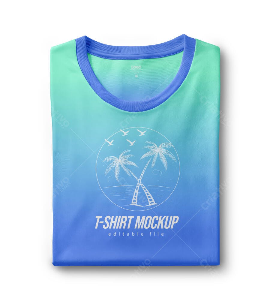 Mockup Camiseta Dobrada Vista Superior Fundo Branco Editável