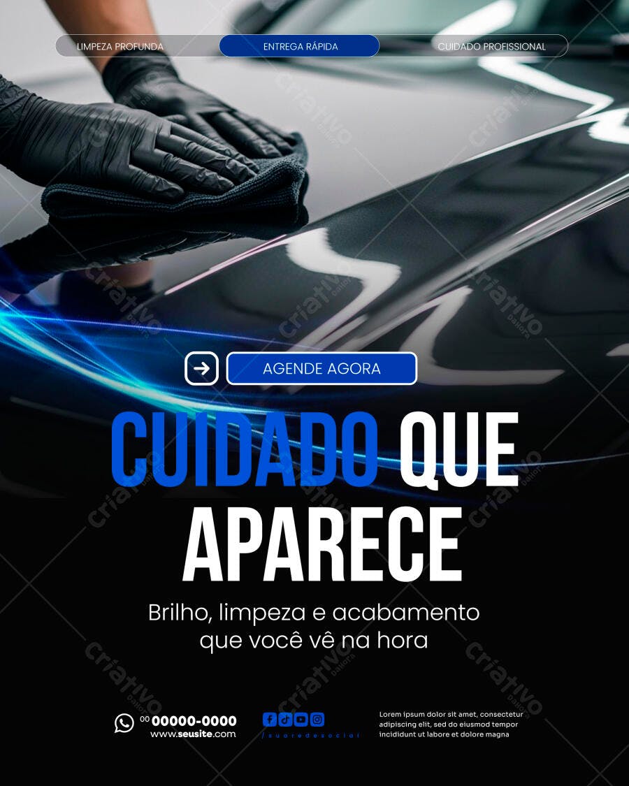 Post Instagram Lava Rápido Estética Automotiva PSD Editável