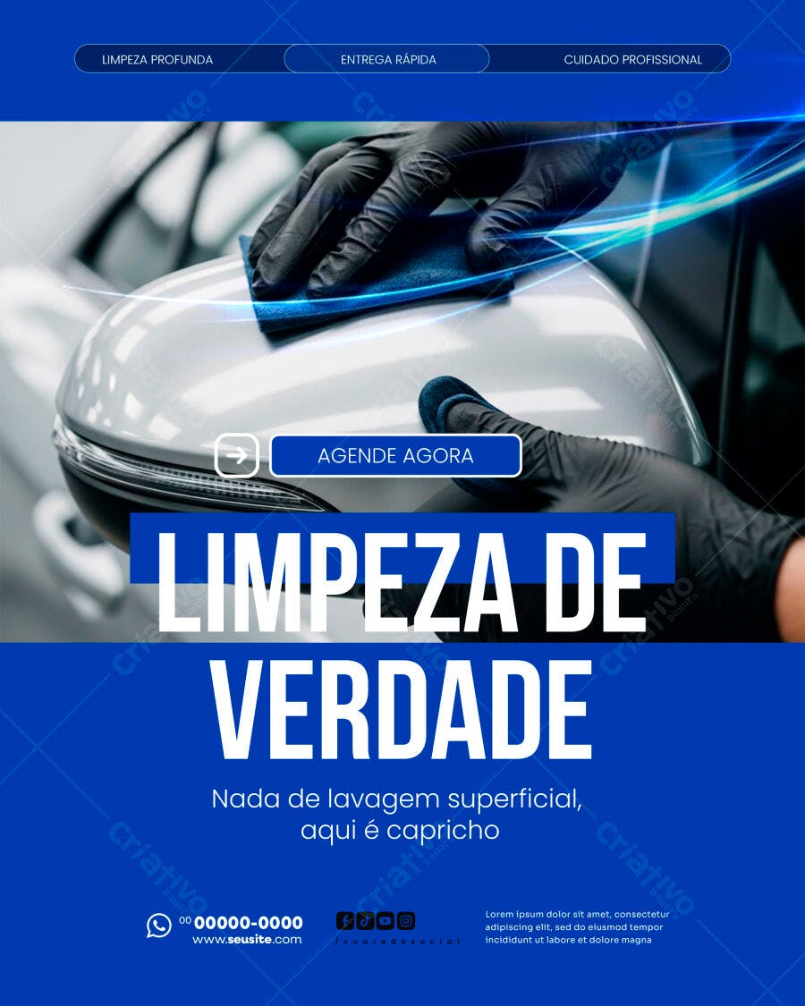 Post Instagram Lava Rápido Limpeza Automotiva PSD Editável